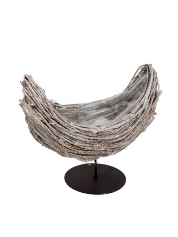 rattan csónak fém talpon csillogó szürke 28x14-5x16/25cm