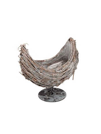rattan csónak fém talpon csillogó szürke 20x13x12/20cm