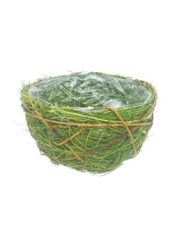 Kosár bélelt szalma 18 cm natúr, zöld