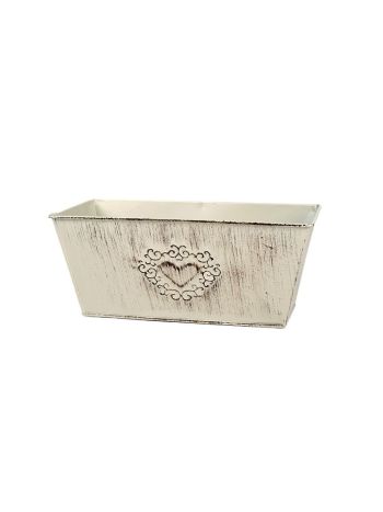 szögletes szívmintás cink tál antikolt krém 17x9-5x8cm