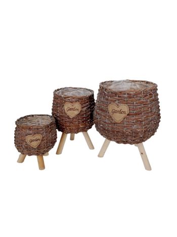 hasított fa csupor szett fa lábon Garden a 25x23/37cm S/3 ZG20205