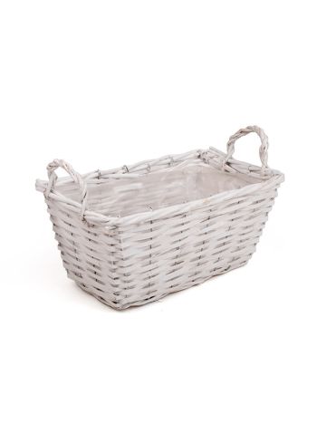 szögletes hasított fa tál két füllel fehér 31-5x19x14/19cm