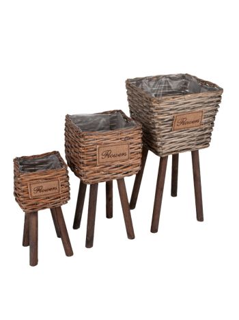 szögletes hasított vessző tál szett fa l barna 26-5x24x20/48-5cm S/3 ZG21111