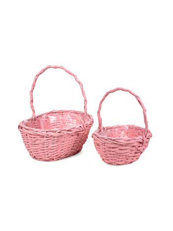 ovális hasított fa füles kosár rózsaszín 29-5x24-5x12-5/32-5cm S/2
