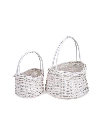 ovális hasított fa füles kosár szett fehér 23x17x13-5/30cm S/2