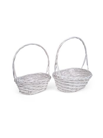 ovális hasított fa füles kosár szett fehér 34x24-5x13/42cm S/2