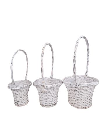 hasított fa füles kosár szett fehér 35x25/63cm S/3
