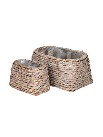 ovális fonott kosár szett antikolt fehér 28-5x14x14cm S/2