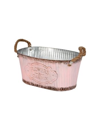 ovális Andretta bádog tál kötél füllel rózsaszín 18-5x11-5x9cm  XQ08H/18-1
