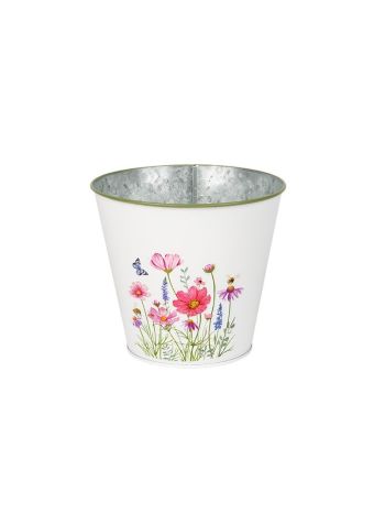 Meadow virágmintás fém kaspó fehér 14-5x13cm