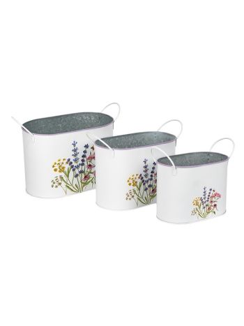 Meadow virágmintás ovális fém tál szett dísz füllel fehér 23x14x16cm