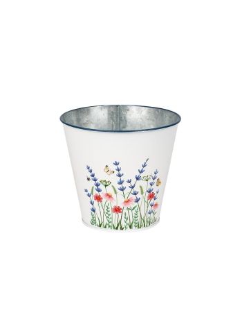 Meadow virágmintás fém kaspó fehér 16x14,8cm