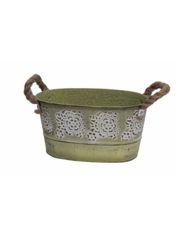 Bádog Kaspó Ovális Kötélfülű 140-B-344 - (20*12)*10.5H*(17*9)cm (90/#)