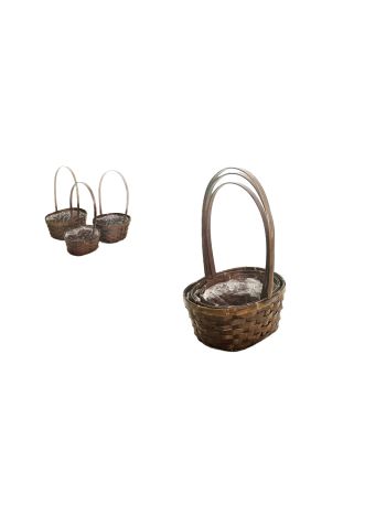 Bambusz Flor.Ovál Barna S/3 47-471 - 24*20*H11/36cm (52/#)