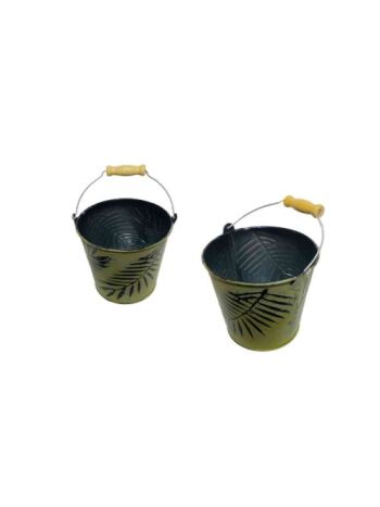 Bádog Kaspó Fanyeles, Trópusi Zöld 140-B-112 - D14*H12cm (120/#)