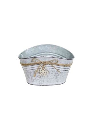  Bádog Kaspó Domború, Hópihe Fadekorral 140-B-22-83 - 18*11*H9/11cm (120/#)