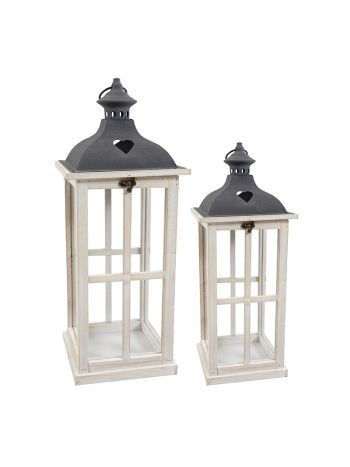 fa lámpás szett fém tetővel fehér 25-5x25-5x66cm S/2