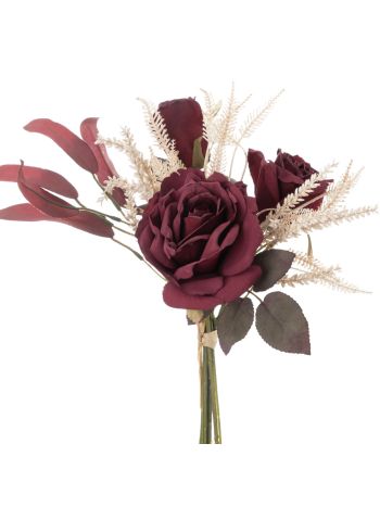 Rózsa selyemvirág csokor, 41.5cm magas - Vörös  AF010-03