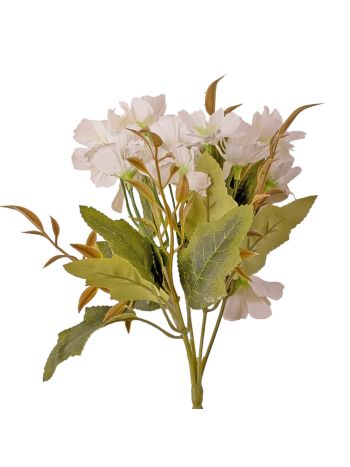 15 virágfejes, 5 ágú krizantém selyemvirág csokor, 25cm magas - Fehér  AF054-03