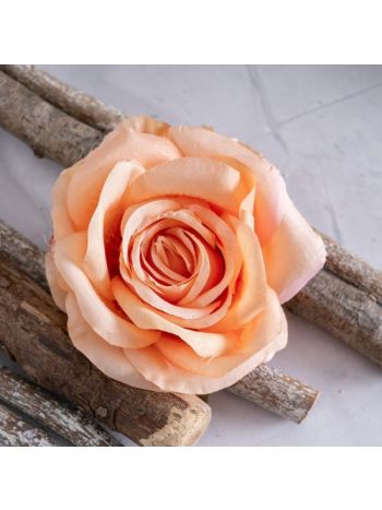 Rózsa selyemvirág fej- 10cm - Pasztell narancssárga
