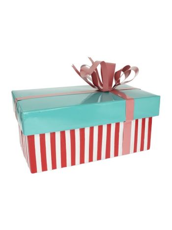 Ajándékdoboz szögletes- masnival fém 30-5x17x17 cm kék- rózsaszín