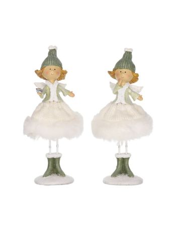 Angyal csillaggal- szoknyában álló- glitteres- poly- 6x6x15 cm- zöld- fehér- 2 f