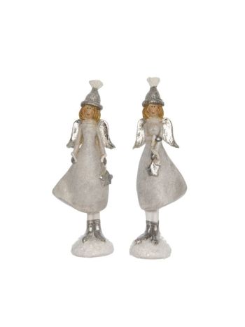 Angyal sapkában- csillaggal álló- poly- 3-5x2-5x11-5 cm- szürke- fehér- 2 féle S