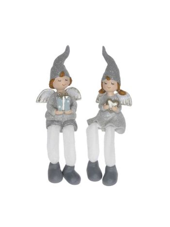 Angyal szívvel- ajándékkal- lógólábú- poly- 6x4-5x12-5 cm- szürke- 2 féle SSS