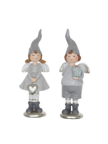 Angyal szívvel- ajándékkal álló- poly- 7x5x18 cm- szürke- 2 féle SSS