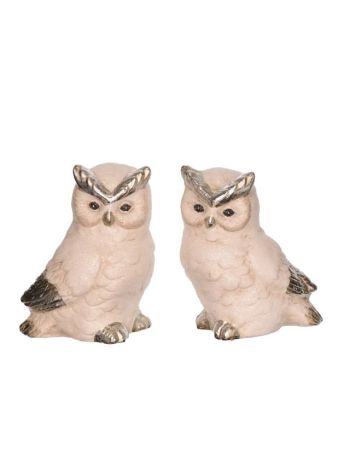 Bagoly álló- porcelán- 10-4x7-8x12-3 cm- fehér- ezüst- 2 féle SSS