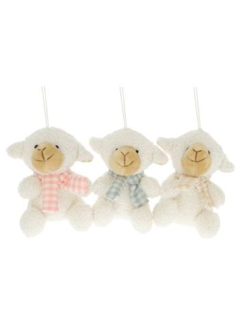 Bárány kockás sállal akasztós textil 11 cm rózsaszín- zöld- barna 3 féle @