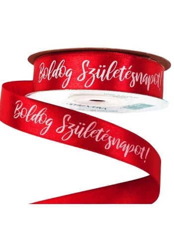 Boldog Születésnapot! feliratos szatén szalag 20mm x 20m - Piros 20m
