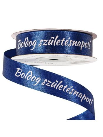 Boldog Születésnapot! feliratos szatén szalag 20mm x 20m - Tengerészkék