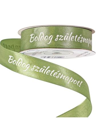 Boldog Születésnapot! feliratos szatén szalag 20mm x 20m - Mohazöld