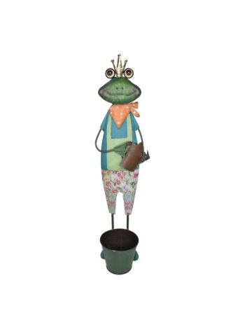 Béka fiú- ültethető kaspóval fém 20-32x17-78x72-39cm zöld- kék  DD64438