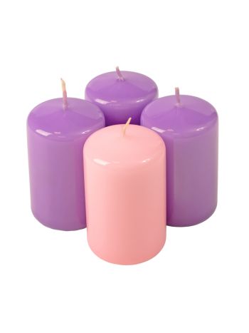 Adventi henger gyertya készlet- 8 x 5cm - Lakk 3 lila- 1 rózsaszín