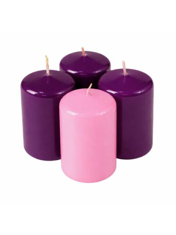 Adventi henger gyertya készlet- 8 x 5cm - Lakk 3 sötétlila- 1 rózsaszín