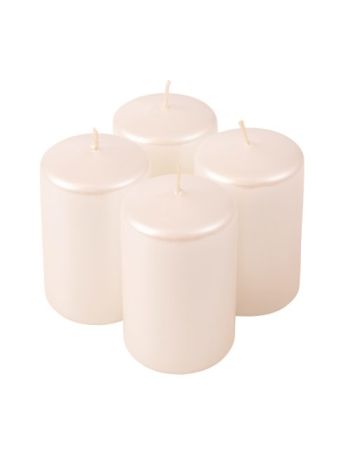 Adventi henger gyertya készlet- 8 x 5cm - Metál gyöngyház fehér