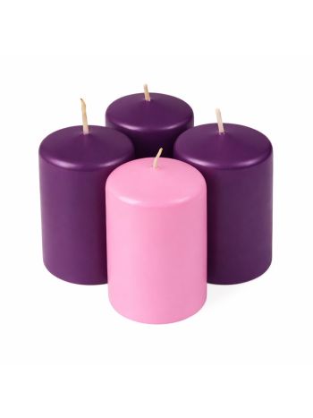Adventi henger gyertya készlet- 8 x 5cm - Matt 3 sötétlila- 1 rózsaszín