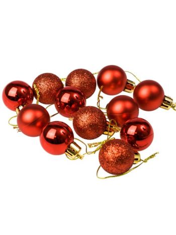 12db-os 2.5cm-es karácsonyi gömb szett - Piros