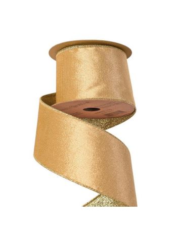 Arany bársony szalag csillogó hátoldallal- drótos szegéllyel 63mm x 5m
