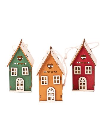 3D fa házikó szett- 4 x 3 x 7.5cm - Zöld- barna- piros mix