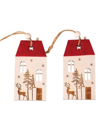 Házikó dísz szett- 9-5 x 5cm- kreatív felhasználásra vagy karácsonyfára