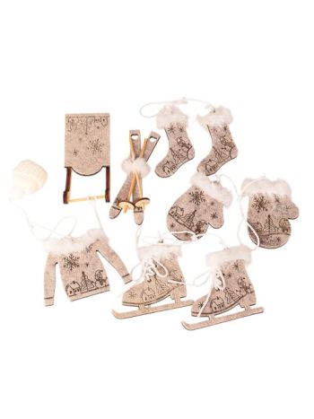 Karácsonyi dekorációs szett- 6-10cm- akasztós- filces fa - Szürke