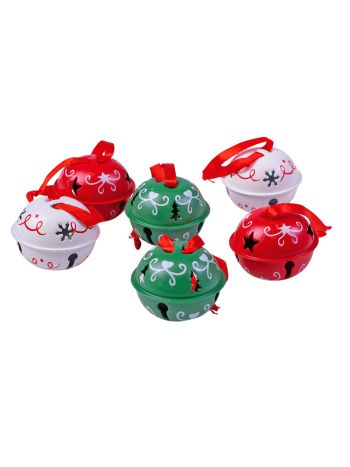 Karácsonyi fém csengő dísz szett 6db- piros/zöld/fehér- 5 x 5 x 26.5cm