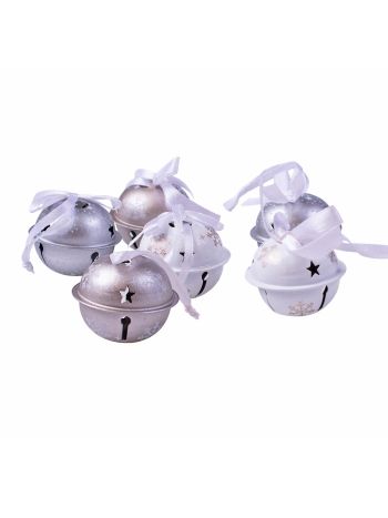 Karácsonyi fém csengő dísz szett 6db- fehér/ezüst- 22 x 4 x 4cm