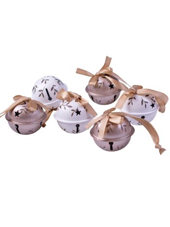 Karácsonyi fém csengő dísz szett 6db- pezsgő/fehér- 22 x 4 x 4cm