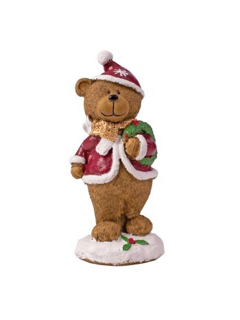 Karácsonyi polirezin piros ruhás maci figura 5.6 x 5 x 12.6cm