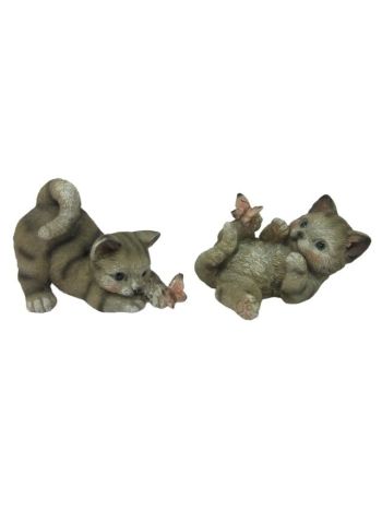 Cica lepkével fekvő- álló poly 9x6x6-5 cm szürke- barna 2 féle