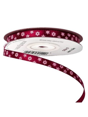 Hópelyhes karácsonyi szatén szalag 6mm x 20m - Burgundi